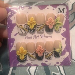 Floral Nail Art Set - Yellow and Pink Size M